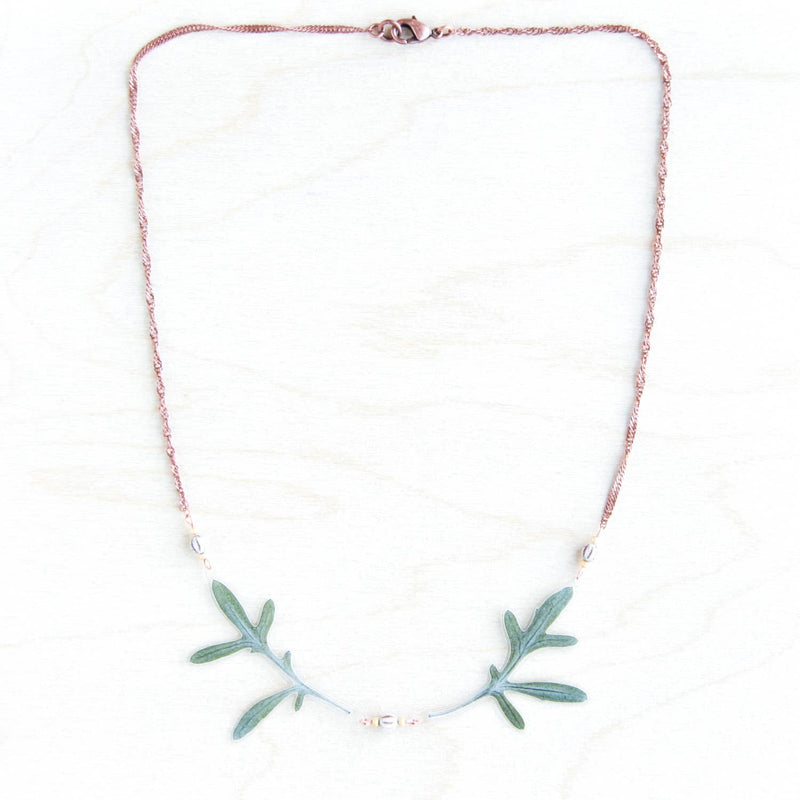 Green Dusty Miller Leaf Beaded Wings Necklace