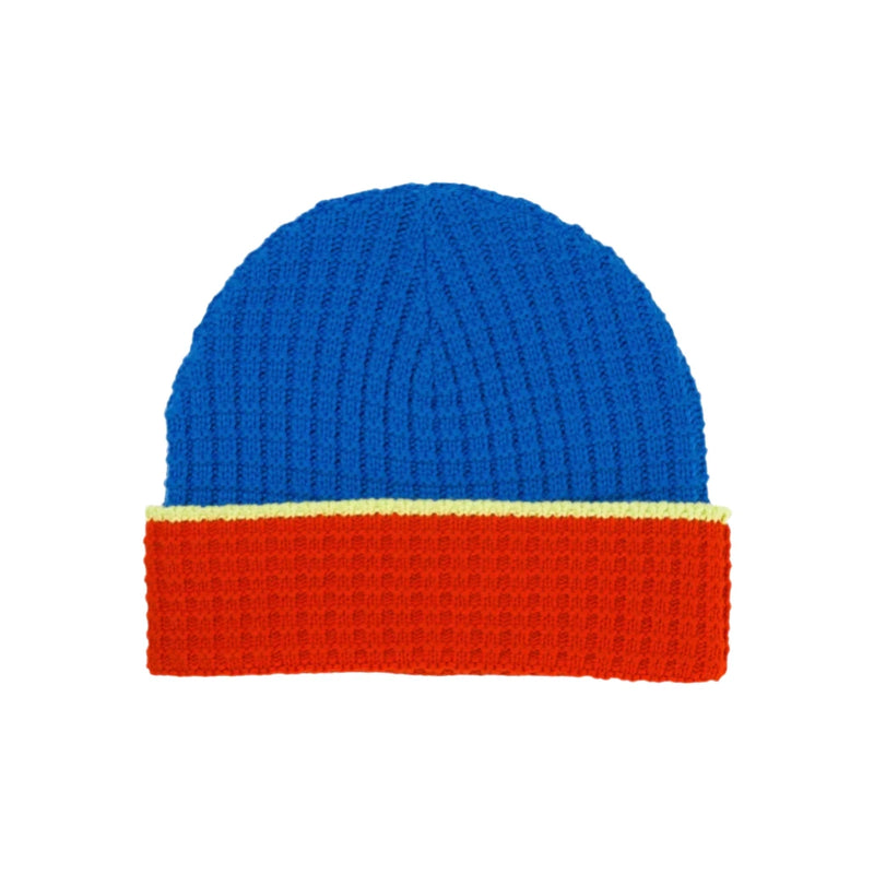 Waffle Knit Beanie in Poppy + Cobalt
