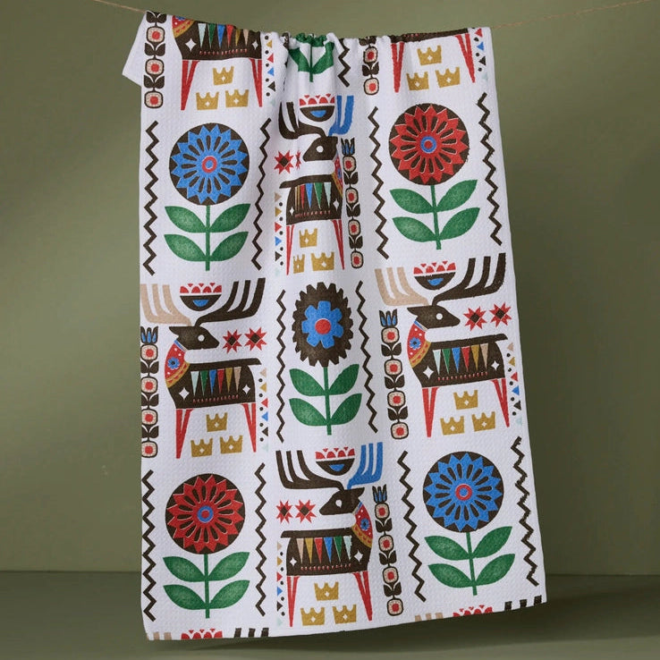 Folk Deer Tea Towel