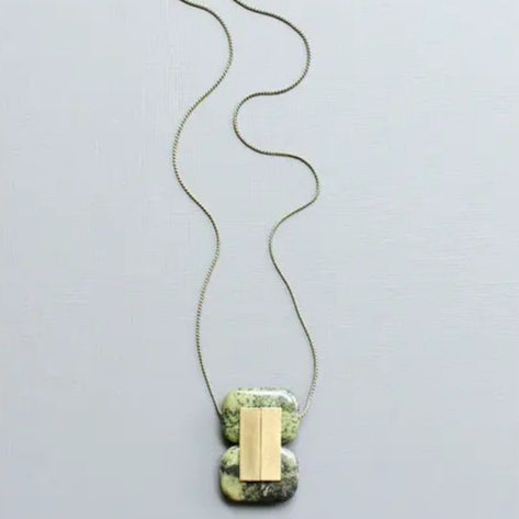 Green Jasper Geometric Pendant Necklace