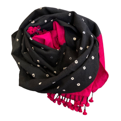 Pink and Black Tasseled Wool Stole