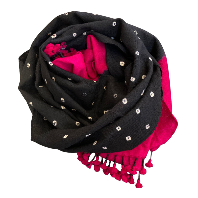 Pink and Black Tasseled Wool Stole