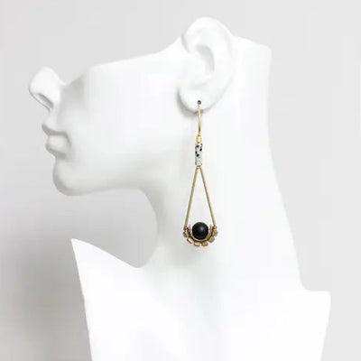 Dalmatian Jasper and Jet Glass Earrings