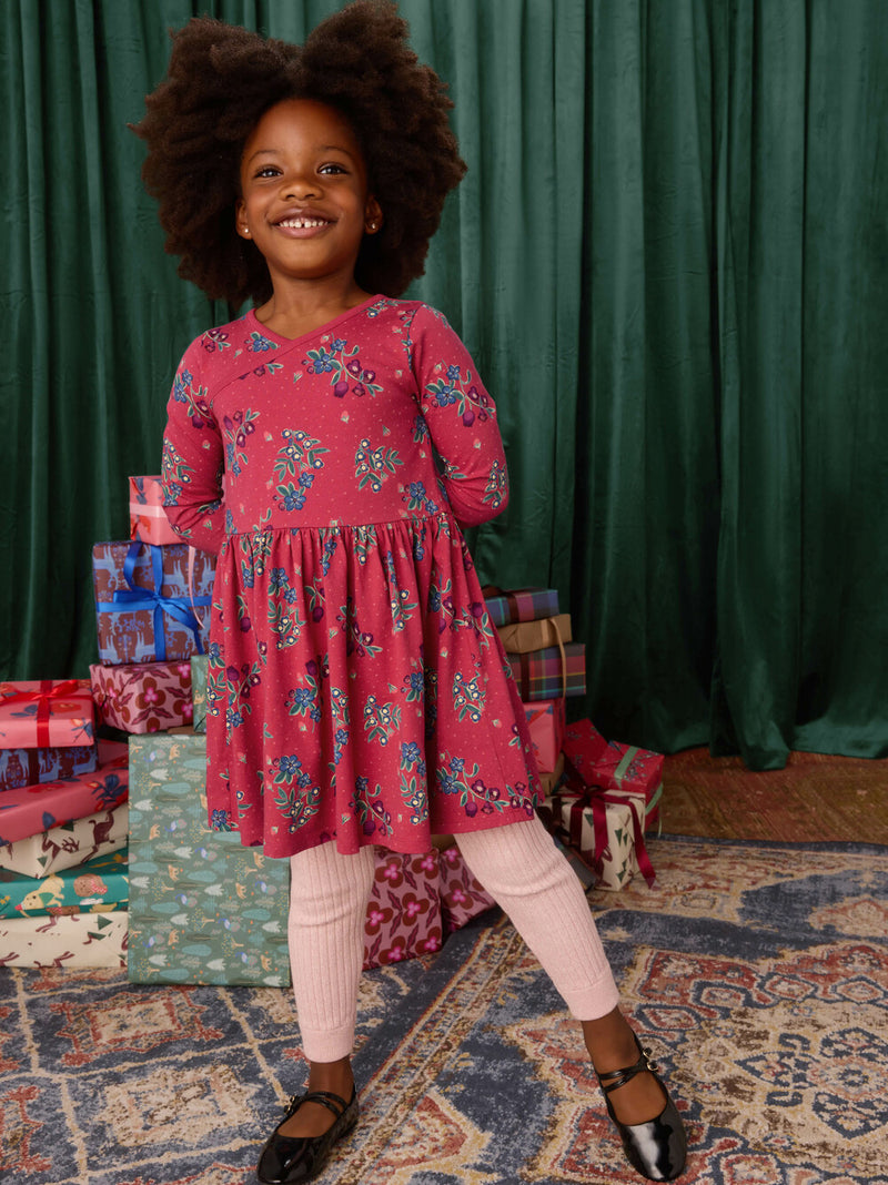 Long Sleeve Wrap Neck Dress in Turkish Tea Floral