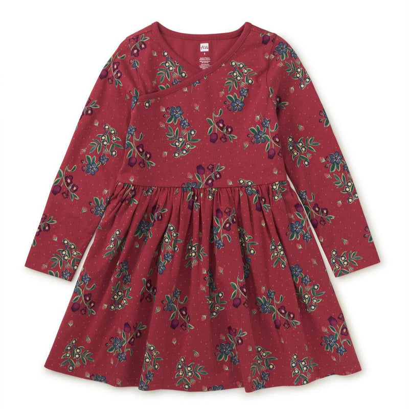Long Sleeve Wrap Neck Dress in Turkish Tea Floral