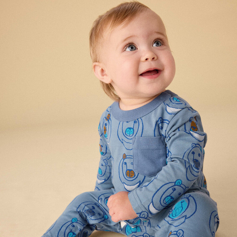 Long Sleeve Pocket Baby Romper, Moon Bear
