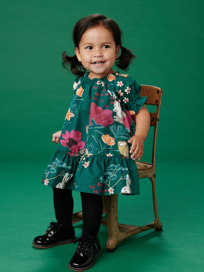 Puff Sleeve Baby Dress, Forest Floral