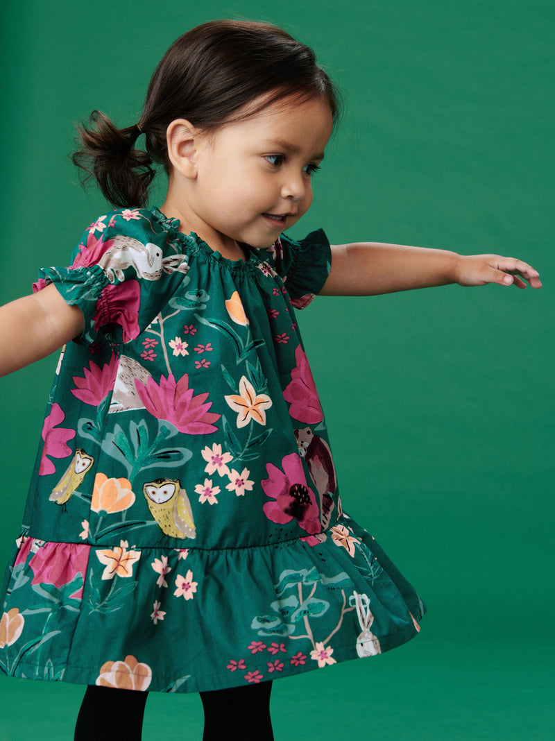 Puff Sleeve Baby Dress, Forest Floral