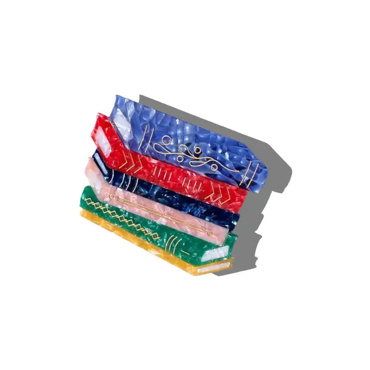 Hand-Painted Book Stack Claw Clip