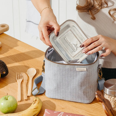 SoYoung, Pinstripe Heather Grey Petite Lunch Poche