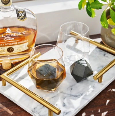Faceted Tumblers & Hexagonal Basalt Stones Set