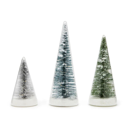 Winter Spruce LED Glass Lighted Trees - Set of 3