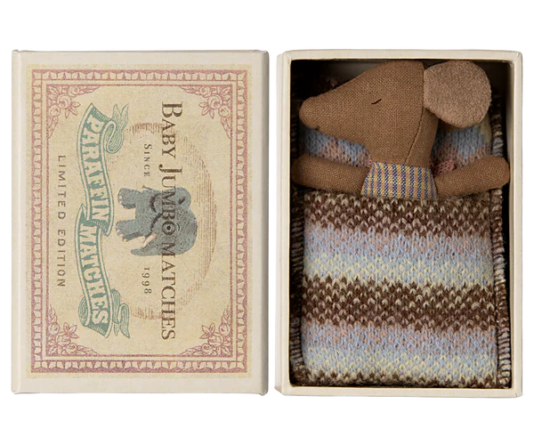 Maileg, Sleepy Wakey Baby Girl Mouse in Matchbox