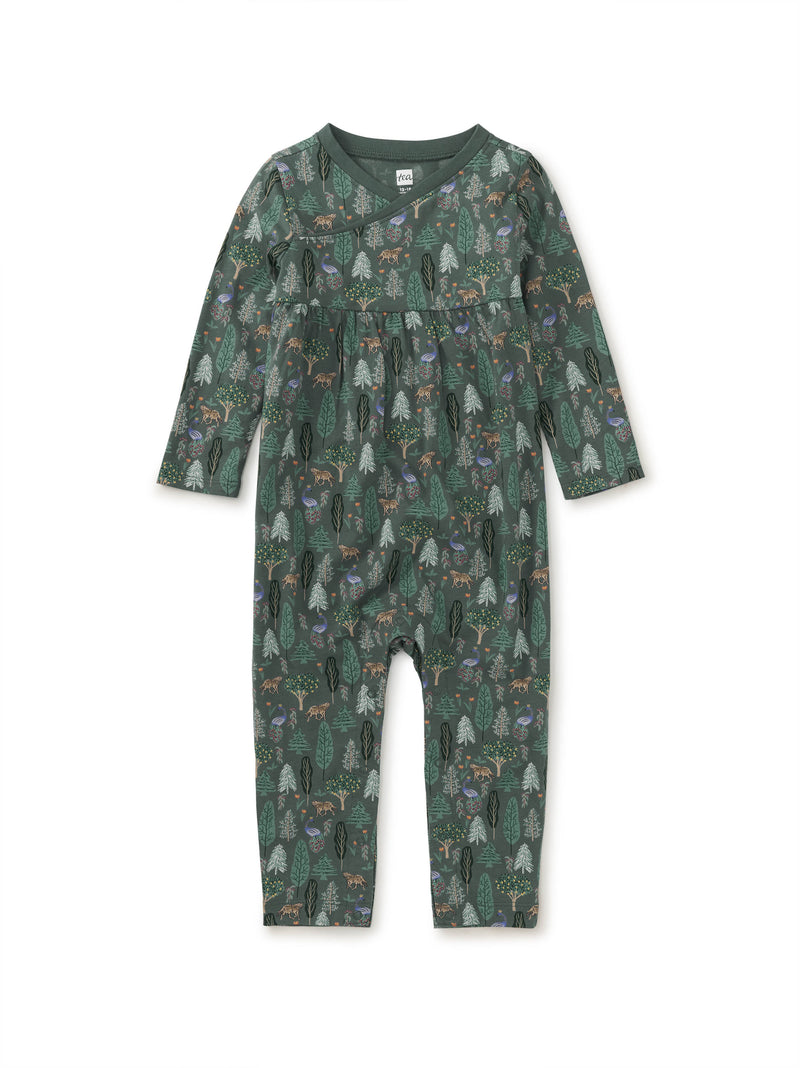 Wrap Neck Baby Romper in Turkish Forest Scene