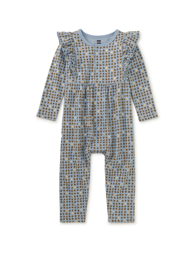 Snap Front Ruffle Baby Romper in Little Star