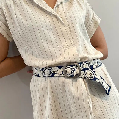 Two-Tone Embroidered Wool Belt