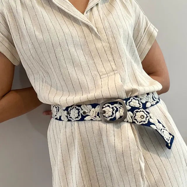 Two-Tone Embroidered Wool Belt