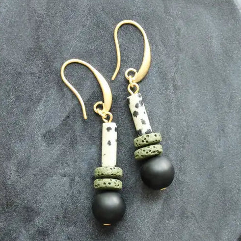 Dalmatian Jasper and Lava Rock Earrings