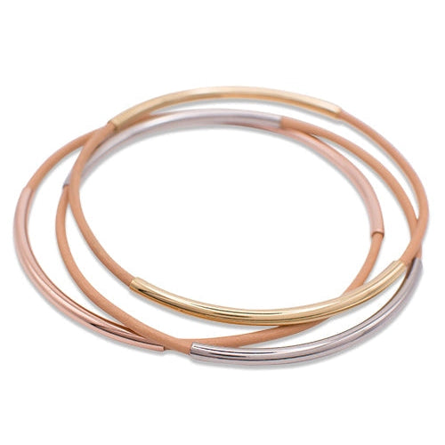 Tri-Color Leather Bangles, New Nude