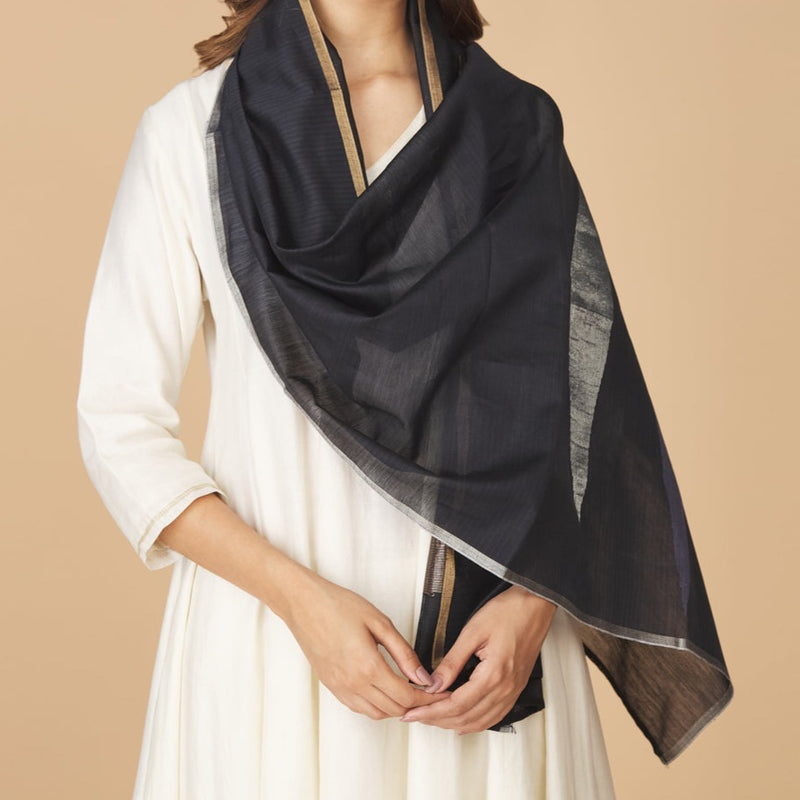 Black Cotton Silk Jamdani Woven Stole