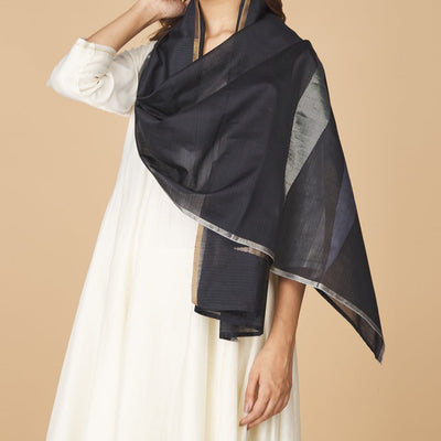 Black Cotton Silk Jamdani Woven Stole