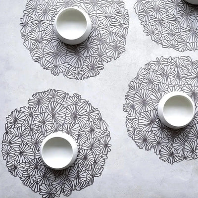 Round Placemat in Gunmetal Pressed Daisy