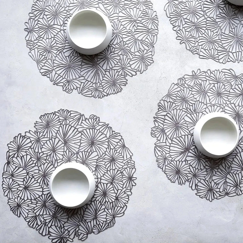 Round Placemat in Gunmetal Pressed Daisy
