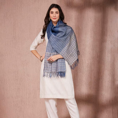 Blue Block Print Silk Stole