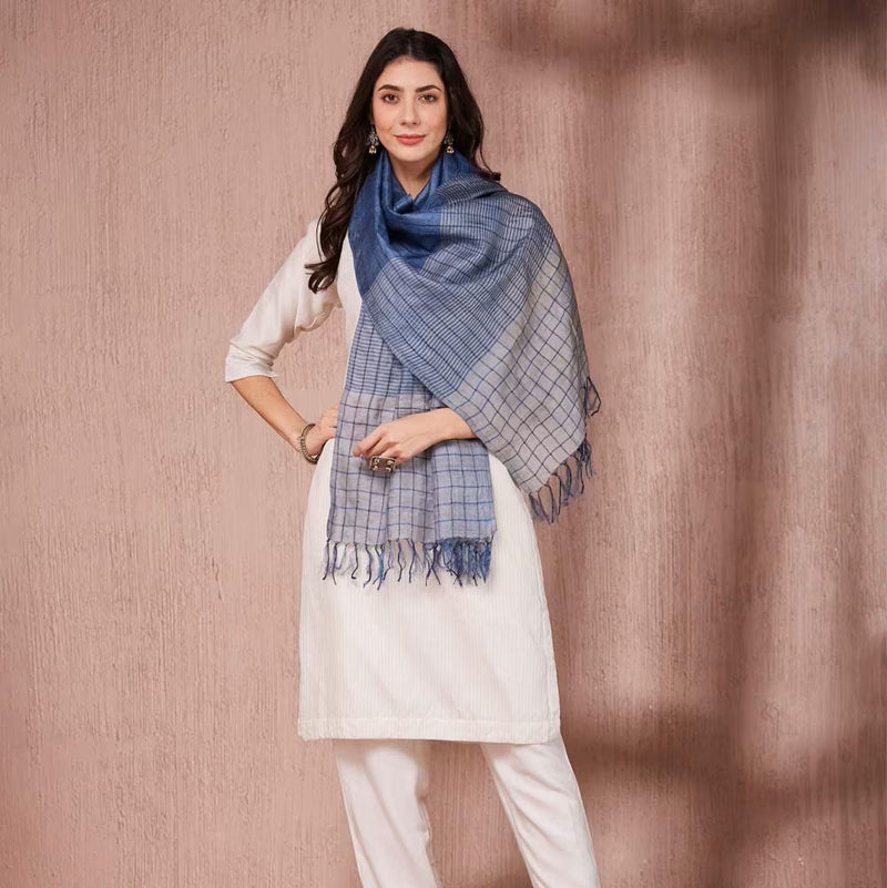 Blue Block Print Silk Stole