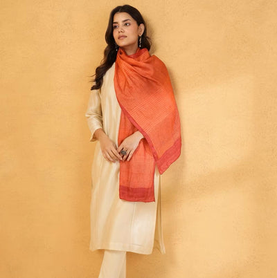 Rust Red Block Print Silk Stole