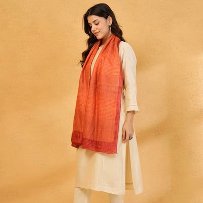 Rust Red Block Print Silk Stole