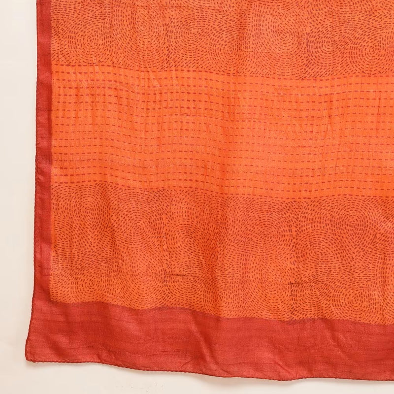 Rust Red Block Print Silk Stole
