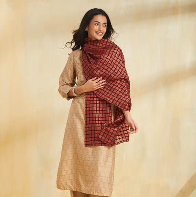 Maroon Red Silk Stole