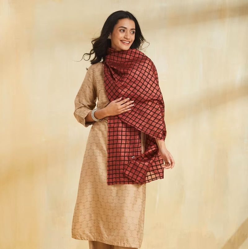 Maroon Red Silk Stole