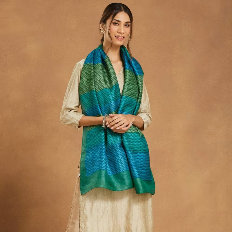 Green Block Print Silk Stole