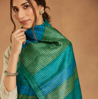 Green Block Print Silk Stole