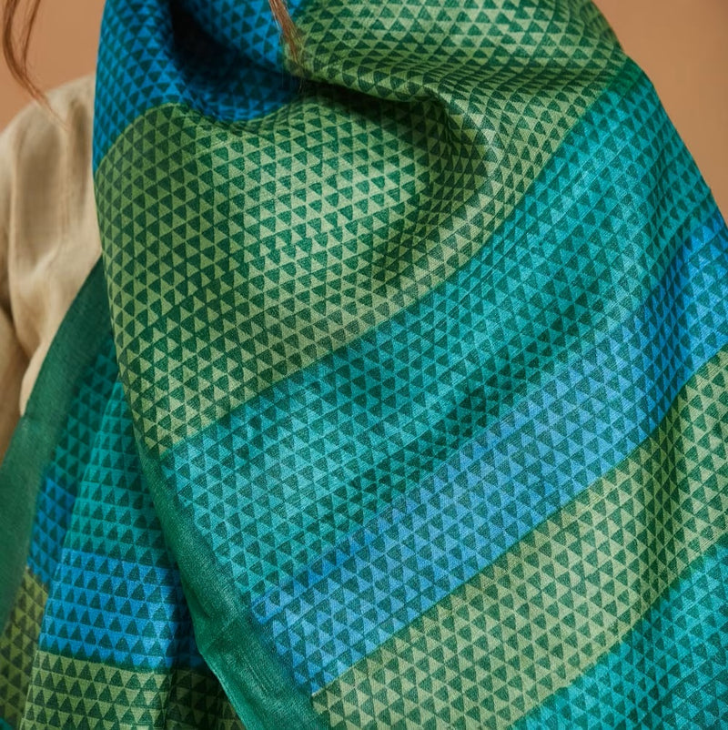 Green Block Print Silk Stole