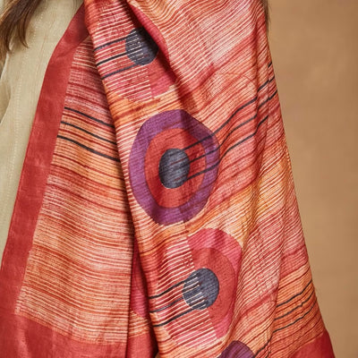Rust Dot Block Print Silk Stole