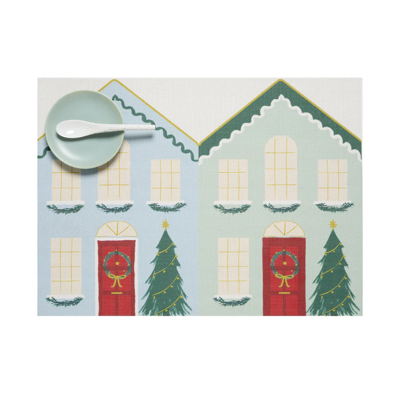 Festive House Rectangle Placemat, Blue & Green