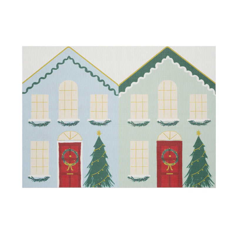 Festive House Rectangle Placemat, Blue & Green