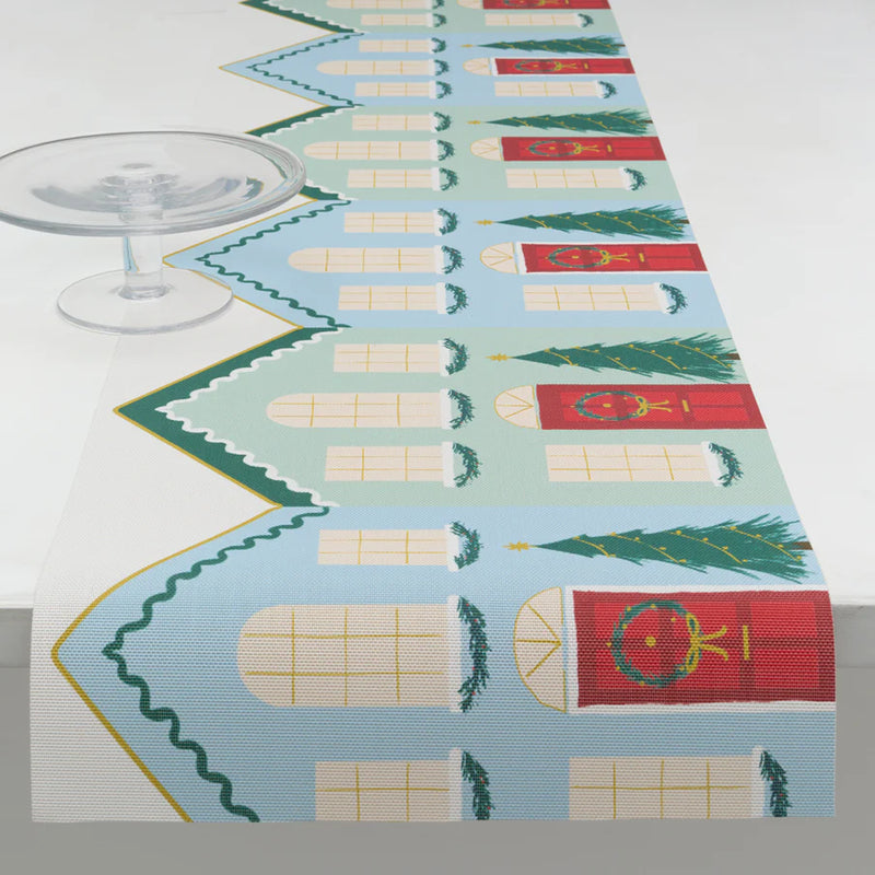 Festive House Table Runner, Blue & Green