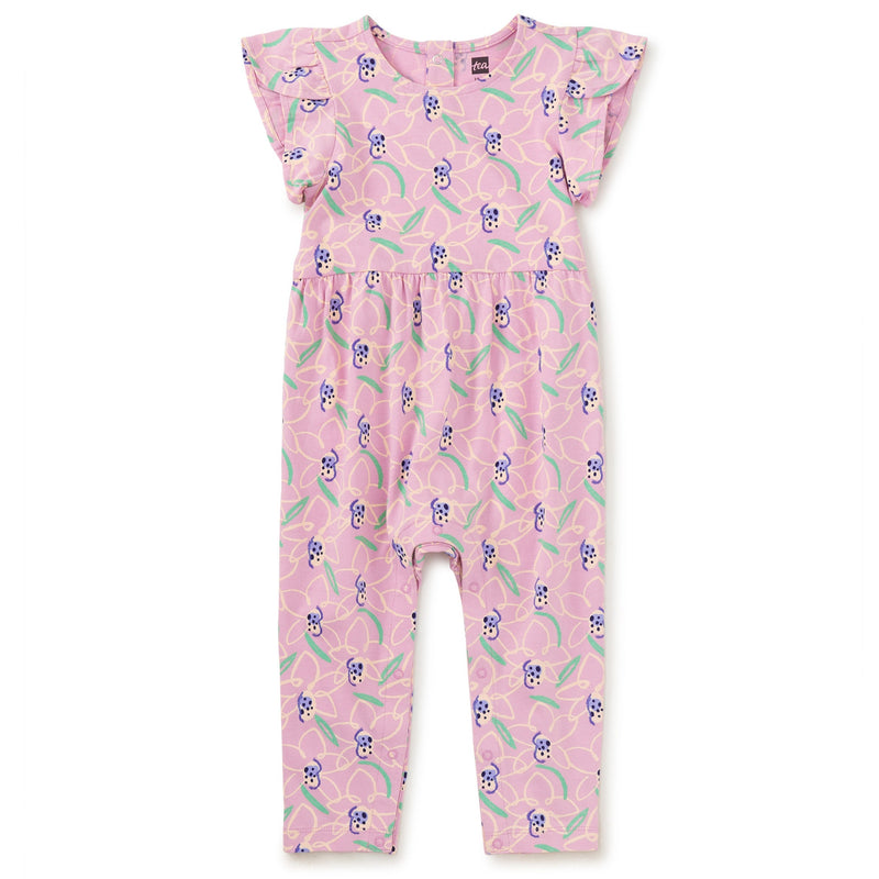 Tulip Sleeve Baby Romper in Cattleya Orchid