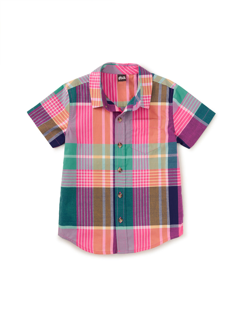 Plaid Button Up Woven Shirt in Carnival Rainbow Plaid