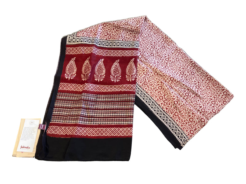 Red and Black Block Print Cotton/Silk Stole