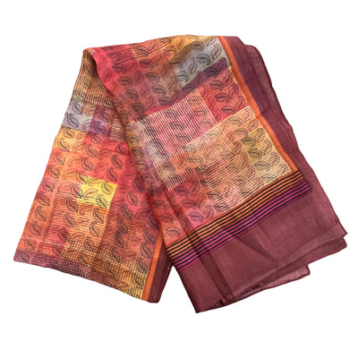 Red Leaf Block Print Silk Stole