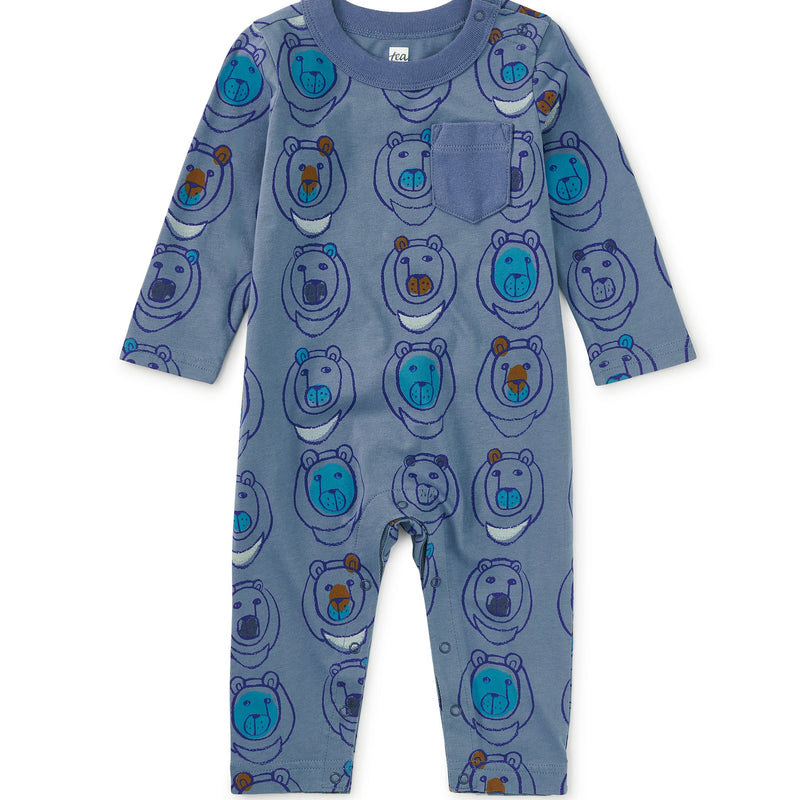 Long Sleeve Pocket Baby Romper, Moon Bear