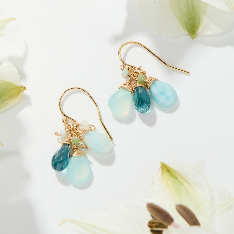 Blue Wave Larimar, Aqua Chalcedony, and Kyanite Earrings