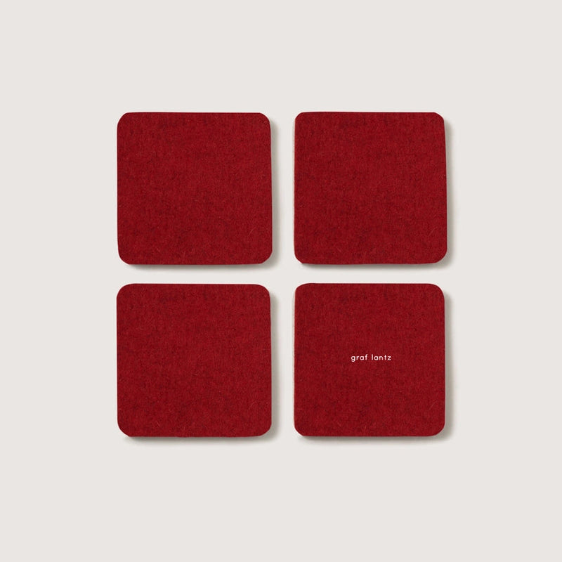 Bierfilzl: Merino Wool Felt Square Coasters in Cherry