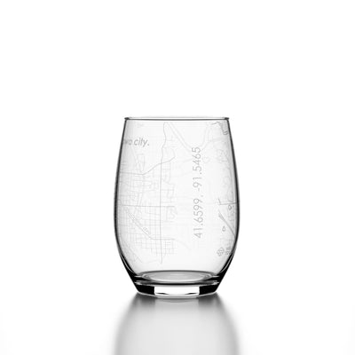 Iowa City Map Stemless Wine Glass