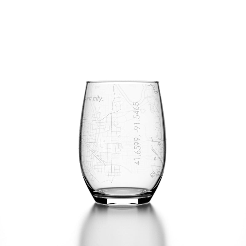 Iowa City Map Stemless Wine Glass